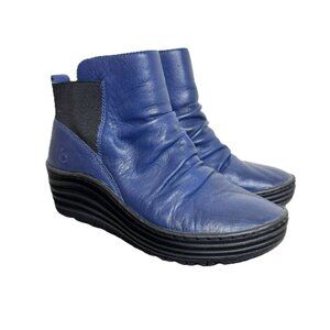 Bionico "Gilford" Indigo Nappa Leather Wedge Ankle Booties, Size 7